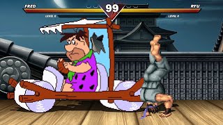 Fred Flintstone Vs Ryu & Ken & Chun-Li & Guile - High Level Insane Fight