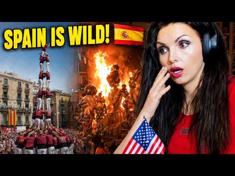 American Reacts to Spain's WILDEST Festivals 🇪🇸 (Human Towers & Las Fallas)