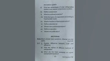 REFRIGERATION AND AIR CONDITIONER, 5TH SEMESTER, DECEMBER 2018, QUESTION PAPER