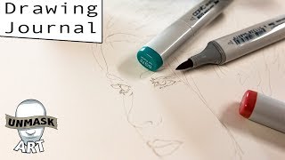 Copic Marker Portrait Drawing Journal LIVE #79