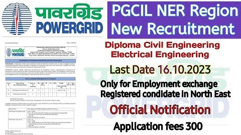पावरग्रिड पूर्वोत्तर क्षेत्र फील्ड सुपर वाइजर भर्ती/ PGCIL NER Region Field Supervisor Recruitment