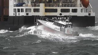 Pilot Boats Ship Boarding In Rough Weather