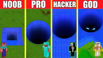 Minecraft Battle: WATER TUNNEL HOUSE BUILD CHALLENGE - NOOB vs PRO vs HACKER vs GOD / Animation HOLE