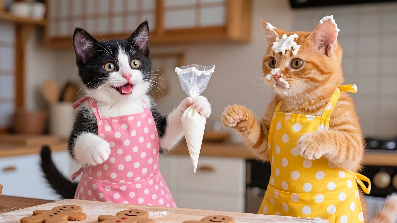 🐱🍪 kitten baking tiny human-shaped cookies?! An adorable little cat baking cookies 😍