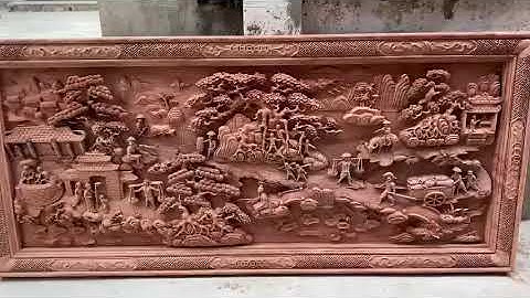 Siêu phẩm tranh gỗ đồng quê gỗ hương đá đục tay kênh bong