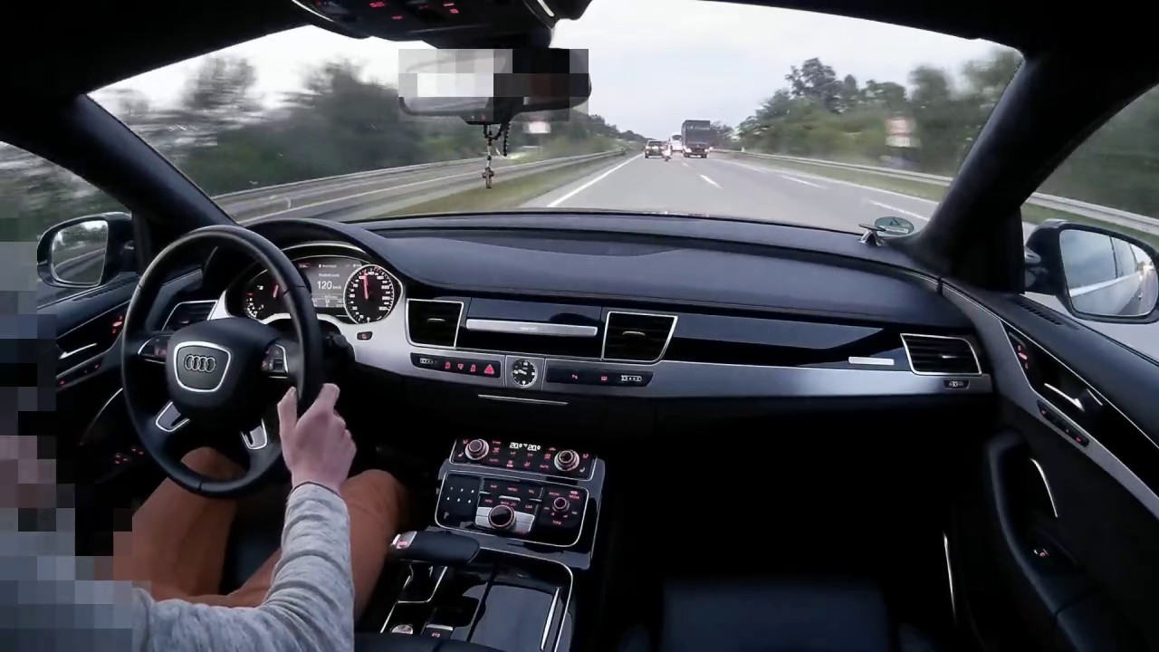 Audi A8L vs Motocyclist some fun on german autobahn onboard POV real life story