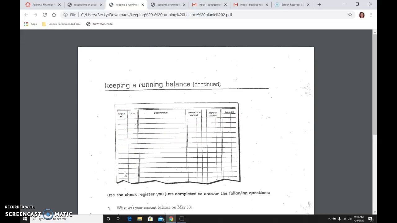 Keeping a running balance - YouTube