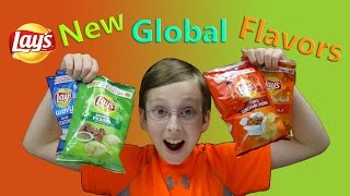 LAYS POTATO CHIPS NEW GLOBAL FLAVORS TASTE TEST REVIEW | COLLINTV
