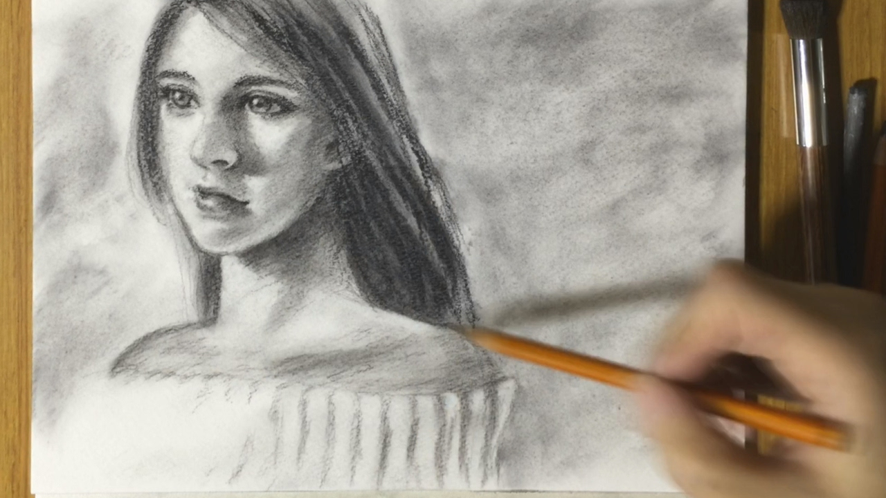 Female portrait - charcoal drawing - timelapse - YouTube