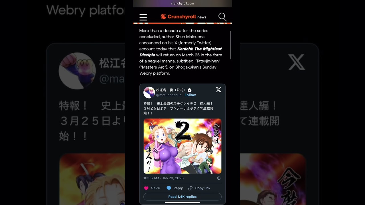 Kenichi:The Mightiest Disciple returns with a new manga on March 2026 