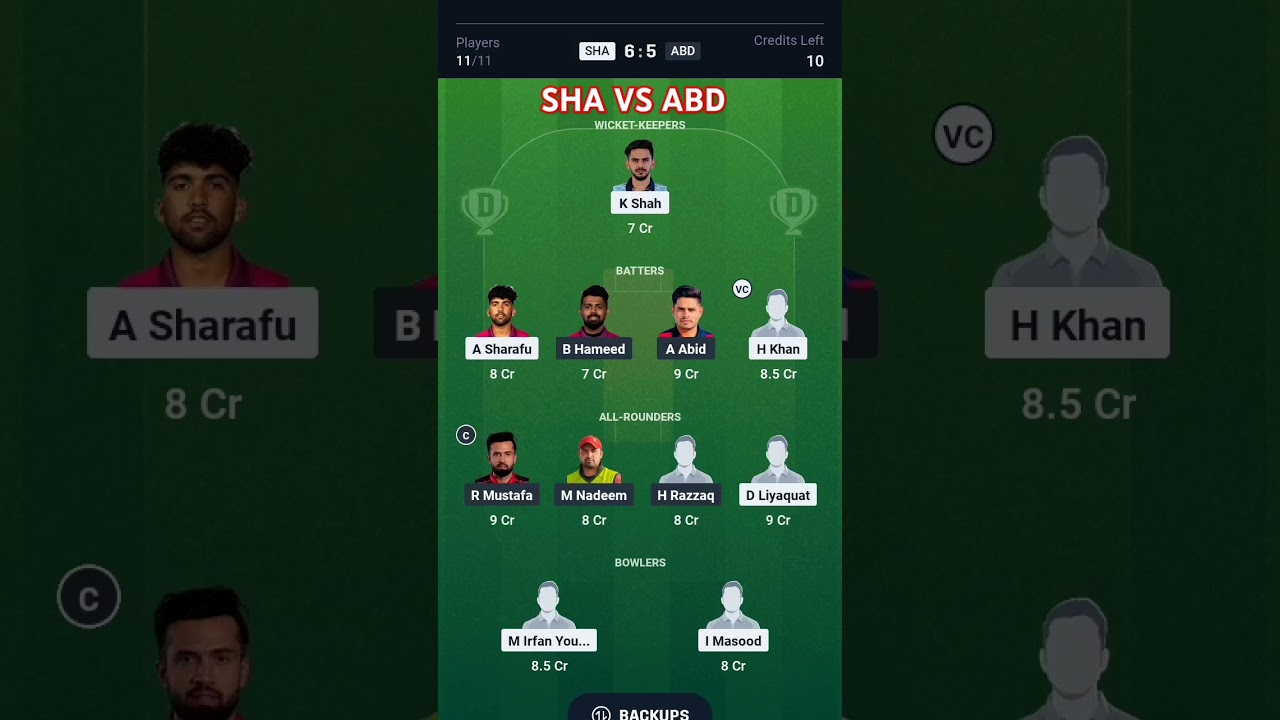 SHA VS ABD dream11 prediciton team. 