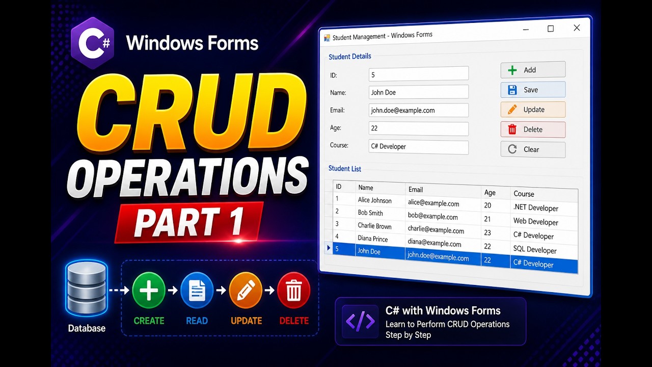 C# Windows Forms | CRUD Operations | Part I - YouTube