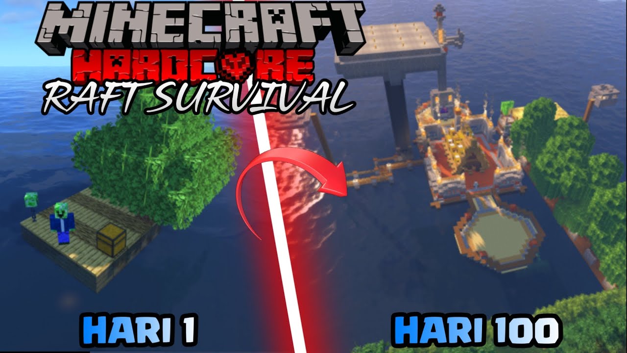 100 hari di Minecraft Hardcore tapi Raft Survival !!!