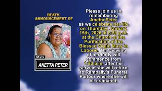 Anetta Peter  ~ Short Obituary