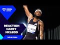 Carey McLeod reaction after winning the Men&#39;s Long Jump (8.52m) 🤯 - Wanda Diamond League
