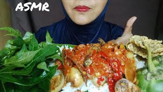 ASMR NASI SAMBAL TERI TERONG BALADO PEDAS MERCON LALAPAN DAUN PEPAYA MENTAH || SPICY FOOD