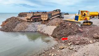 Excellent Extreme Operator Komatsu D58p Dozer Smart Driver Pushing Soil mixed Stone Filling Beach
