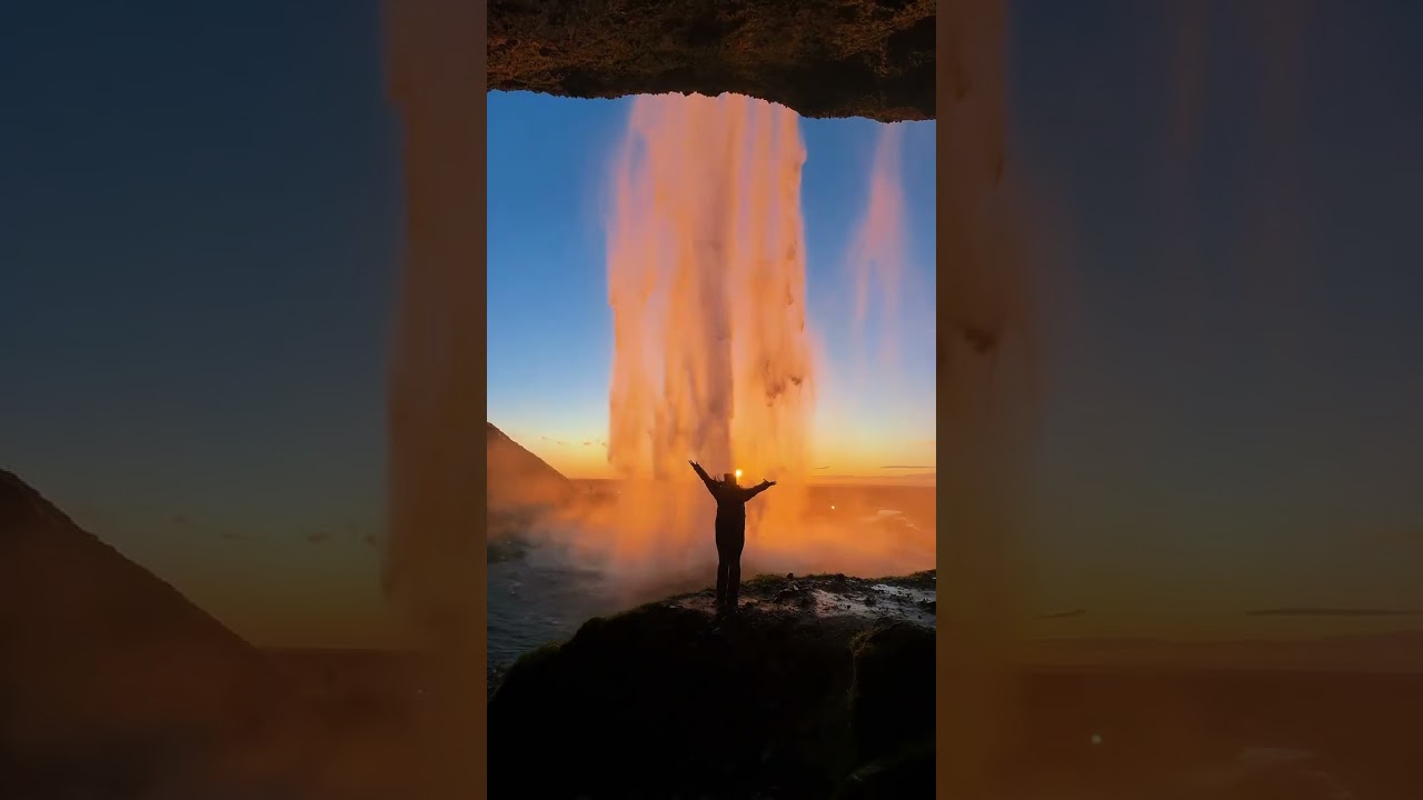 Behind Seljalandsfoss at Sunset — Dynkur — video poster