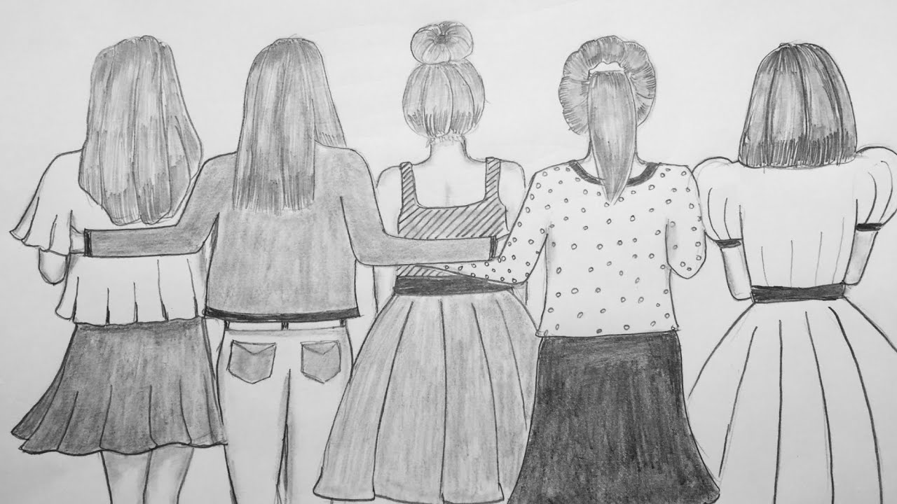 Friendship Day Special 2020/ 5 Best friends pencil sketch / Girl ...