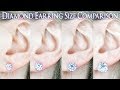 Earring Diamond Size Comparison. 1 Carat on the Ear vs .25 to 4 Ct. .33 .4 .5 .66 .75 .8 .9 1/2