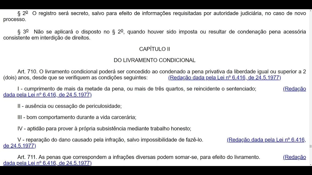 DA SUSPENSÃO CONDICIONAL DA PENA e DO LIVRAMENTO CONDICIONAL Do art. 696 a 733 YouTube