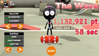 Stickman Skate Battle - 1 million score, The Wave, BeachGirl & RedFlash screenshot 2