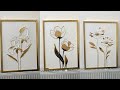3 Beautiful Texture Flowers in One Painting | Iris, Daisy &amp; Tulip with Gold Leaf
