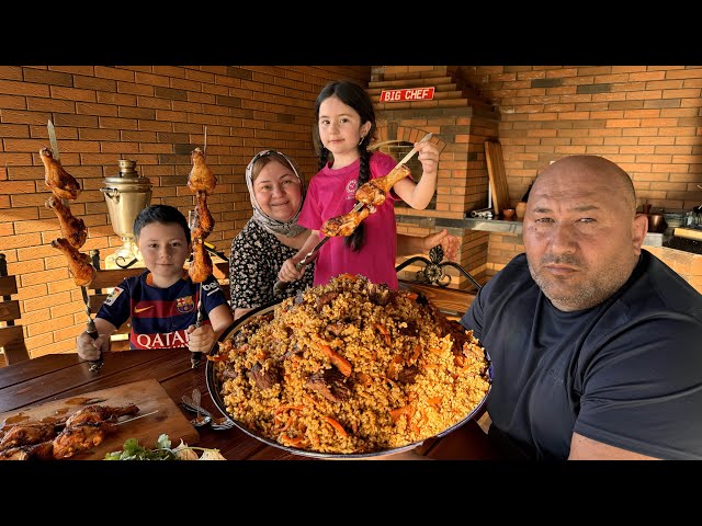 We cooked New Pilaf and Chicken Legs on the Fire for our grandchildren in nature class=