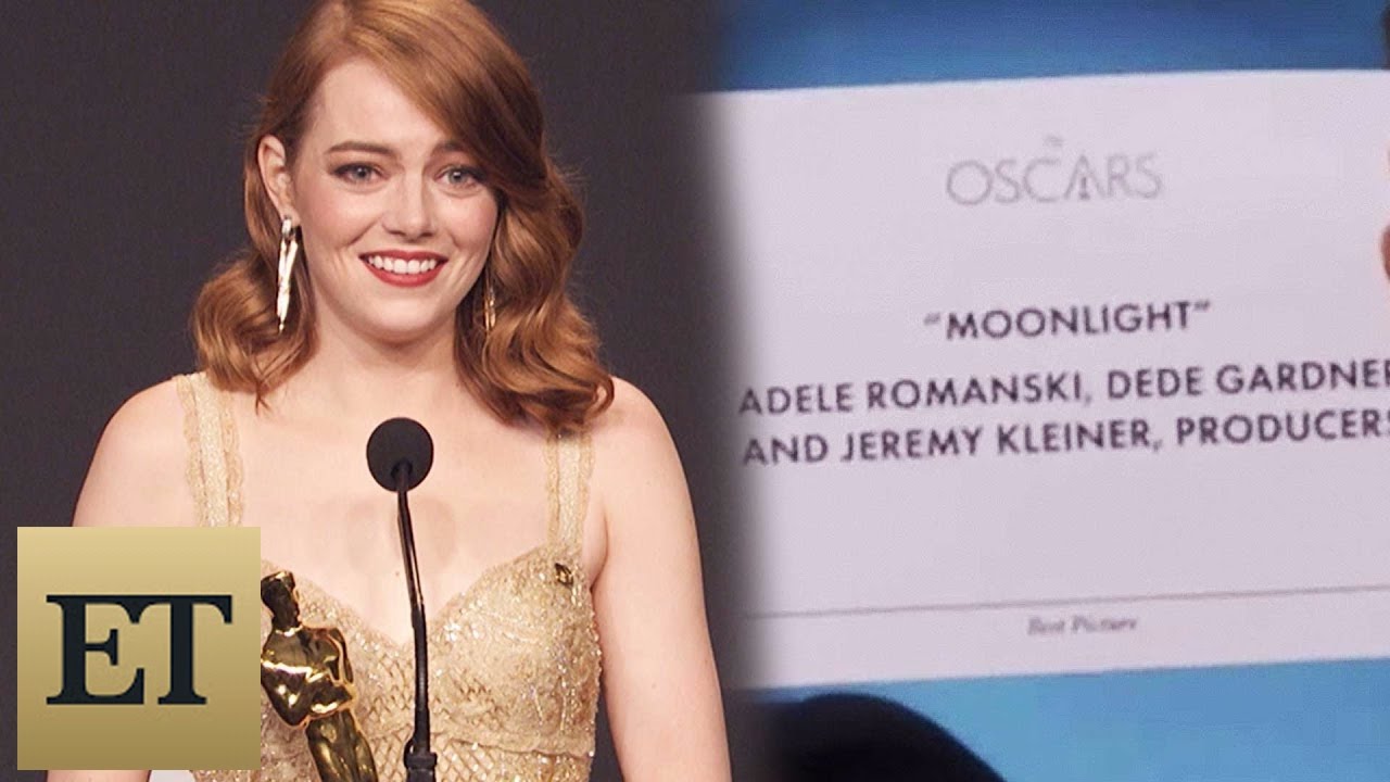 Emma Stone Reacts to Best Picture Mistake Between 'La La Land' &  'Moonlight' Backstage at the Oscars 