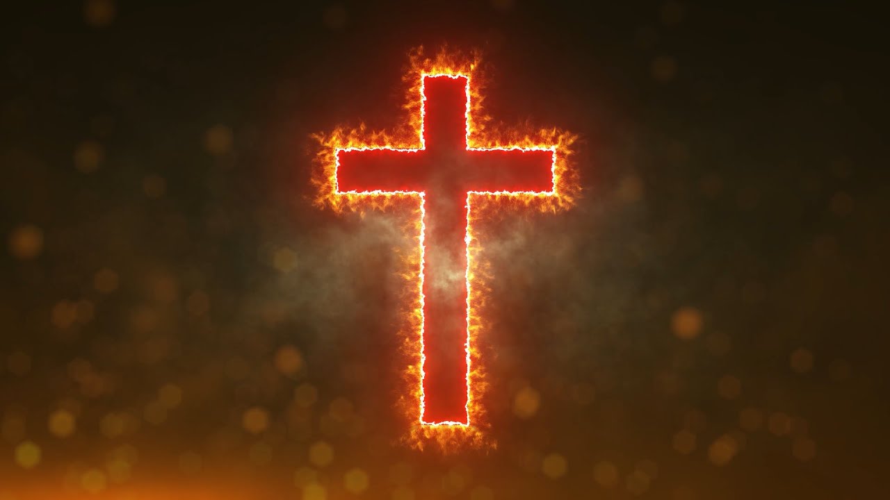 Fiery cross on a dark background with sparks - 1 Hour Screen saver