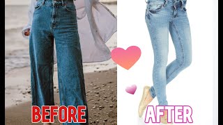 How to Make Skinny Jeans From Baggy Jeans - DIY Denim Fitted from Baggy Jeans - Transformation