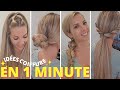 Coiffure en 1 minute facile  coiffure 60 seconde simple  coiffure cheveux mi long  long 