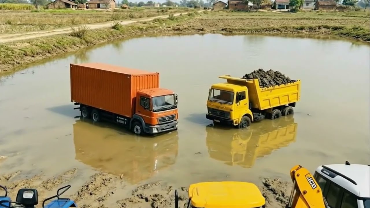 Tata Tipper Truck Accident | JCB, Tractor & Defender Car Pulling out | Jcb Cartoon