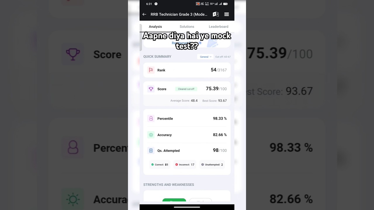 RRB Technician Grade-3 mock test -1 || Score card share kro 