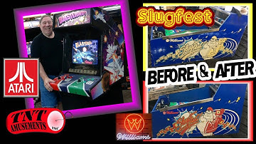 #1387 Atari BLASTEROIDS Arcade Video Game & SLUGFEST gets new side Paint-TNT Amusements