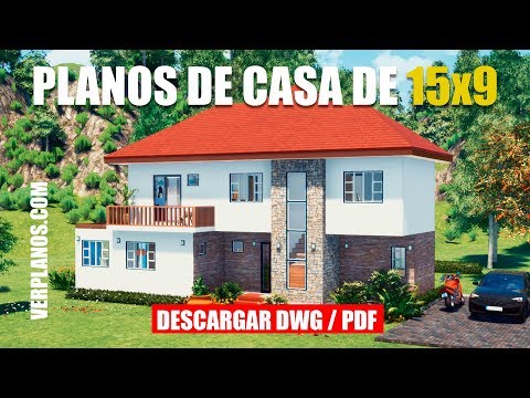 Video Casa de 15x9 🏡 de #2 Niveles con #4 Habitaciones (DWG / PDF) ¡Planos Gratis! - youtube