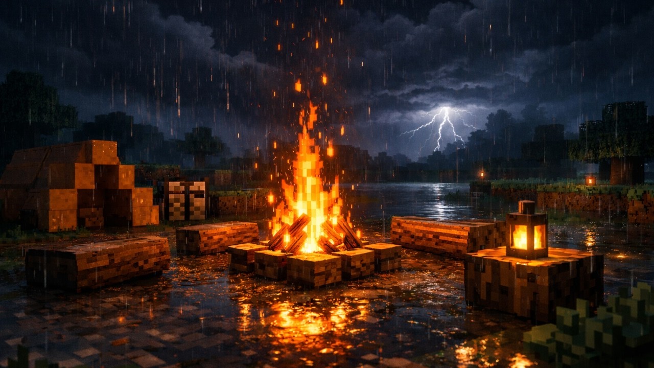10 Minutes Relaxing Minecraft Campfire [4K] | M X U R I C E - YouTube