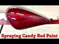 Spraying Candy Red Paint from CustomPaints on a motor bike gas / fuel tank #candypaint #motorcycle