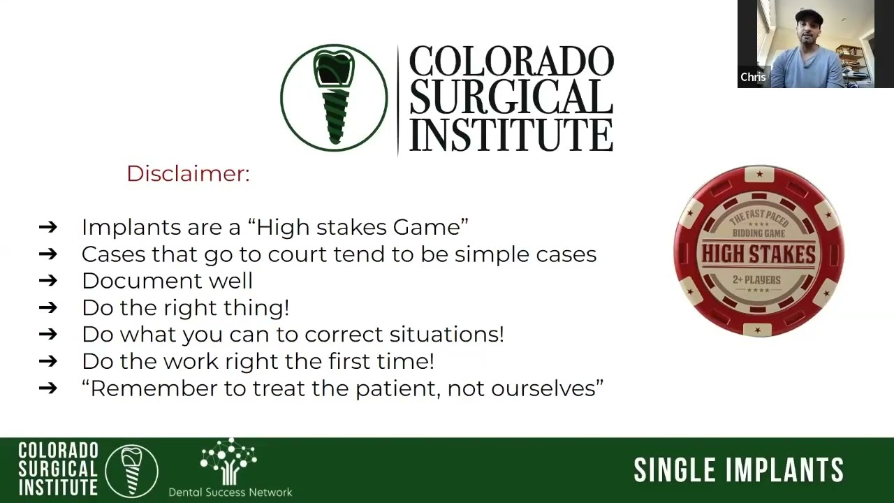 Dental Success Institute and Colorado Surgical Institute Single Implant Webinar Part One