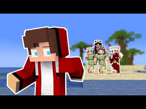 MAIZEN : JJ ended up on an island where only Girls live - minecraft animation