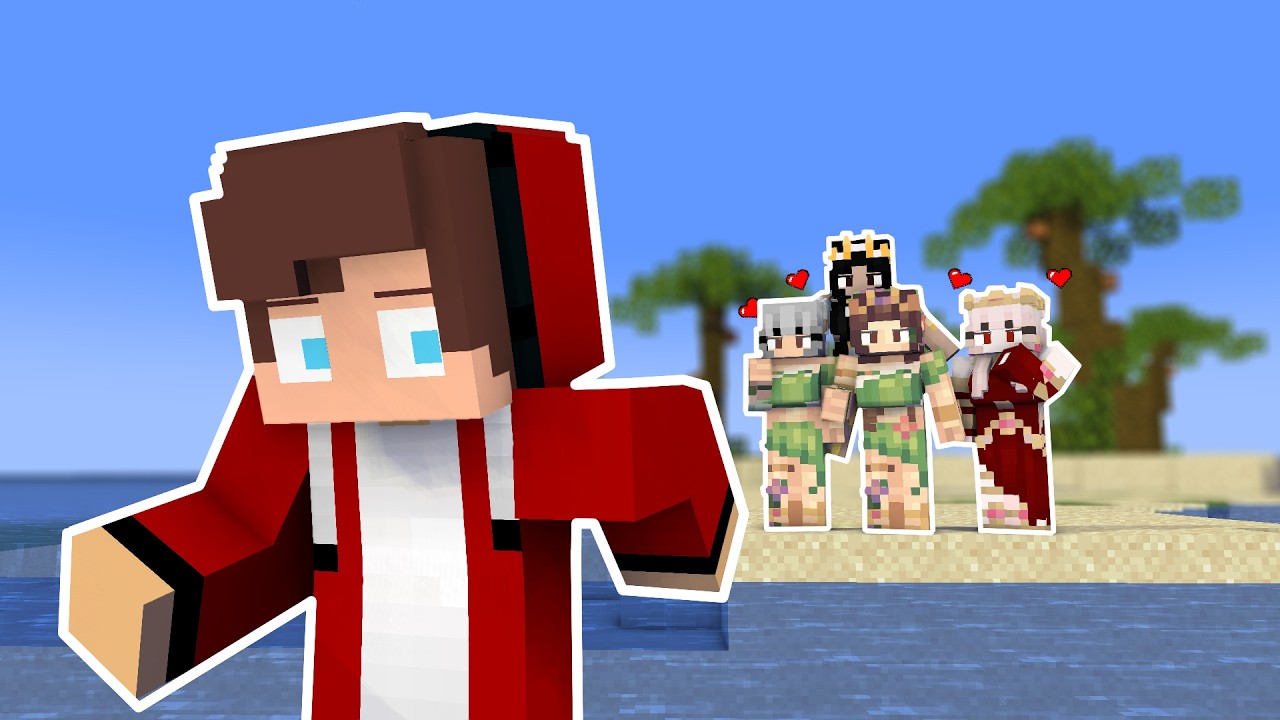 MAIZEN : JJ ended up on an island where only Girls live - minecraft animation