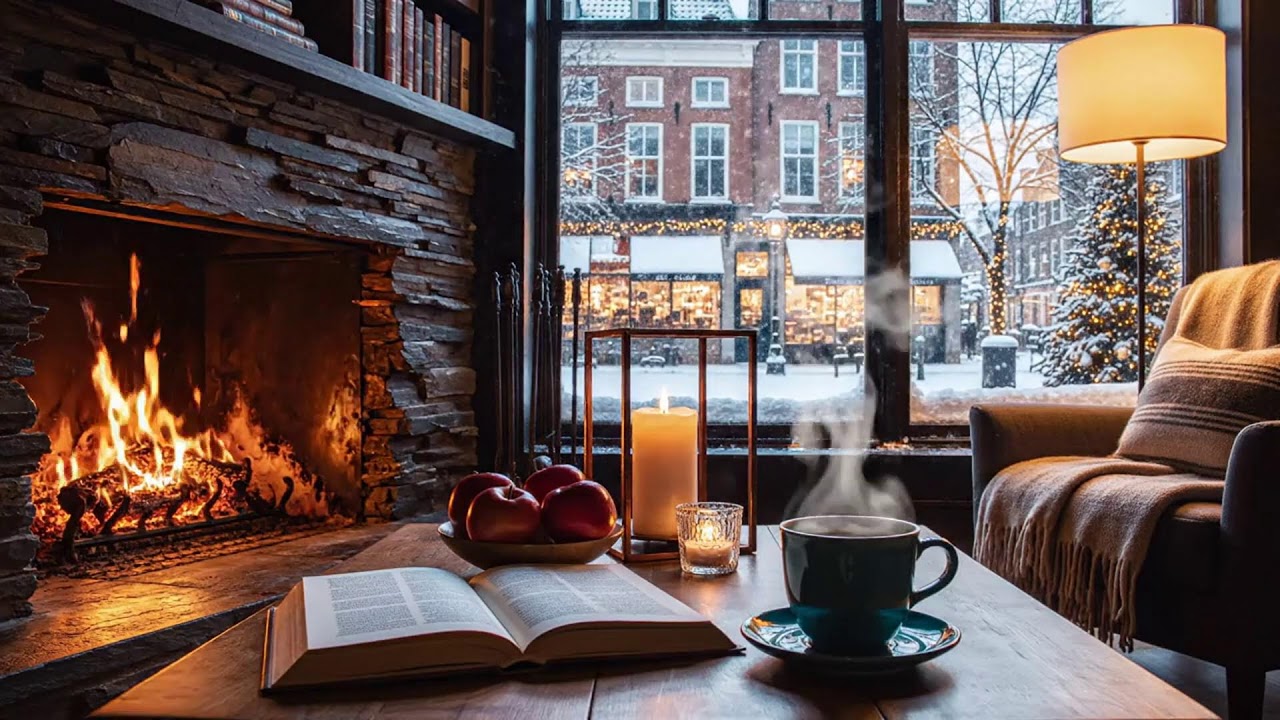 A Quiet Winter Café ❄️ Slow Jazz & Crackling Fireplace for Deep Concentration