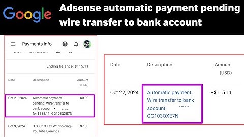 Automatic Payment Pending Wire Transfer To Bank Account||Google Adsense Automatic Payment Pending