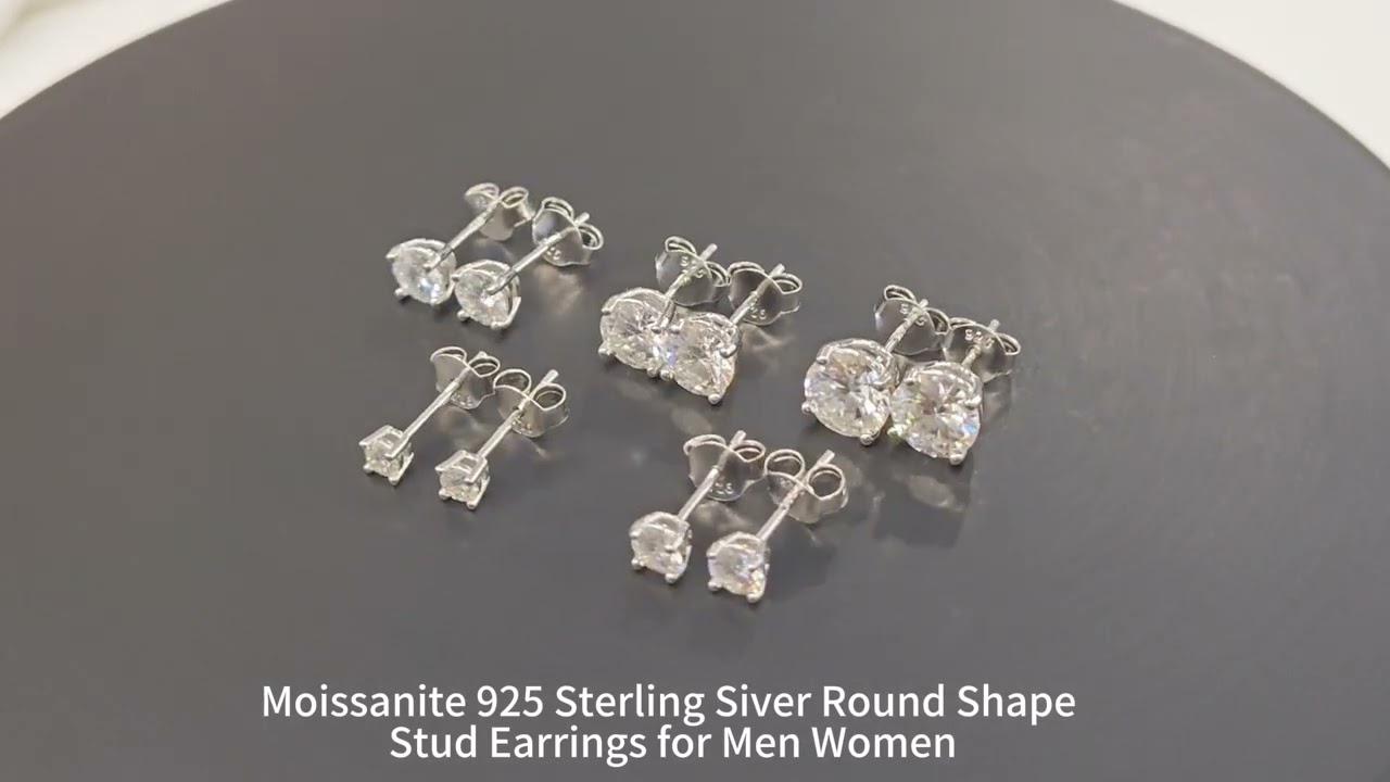 Real Moissanite Pushback Stud Earrings 14k Gold Plated 925 Silver Hip Hop 3-7mm