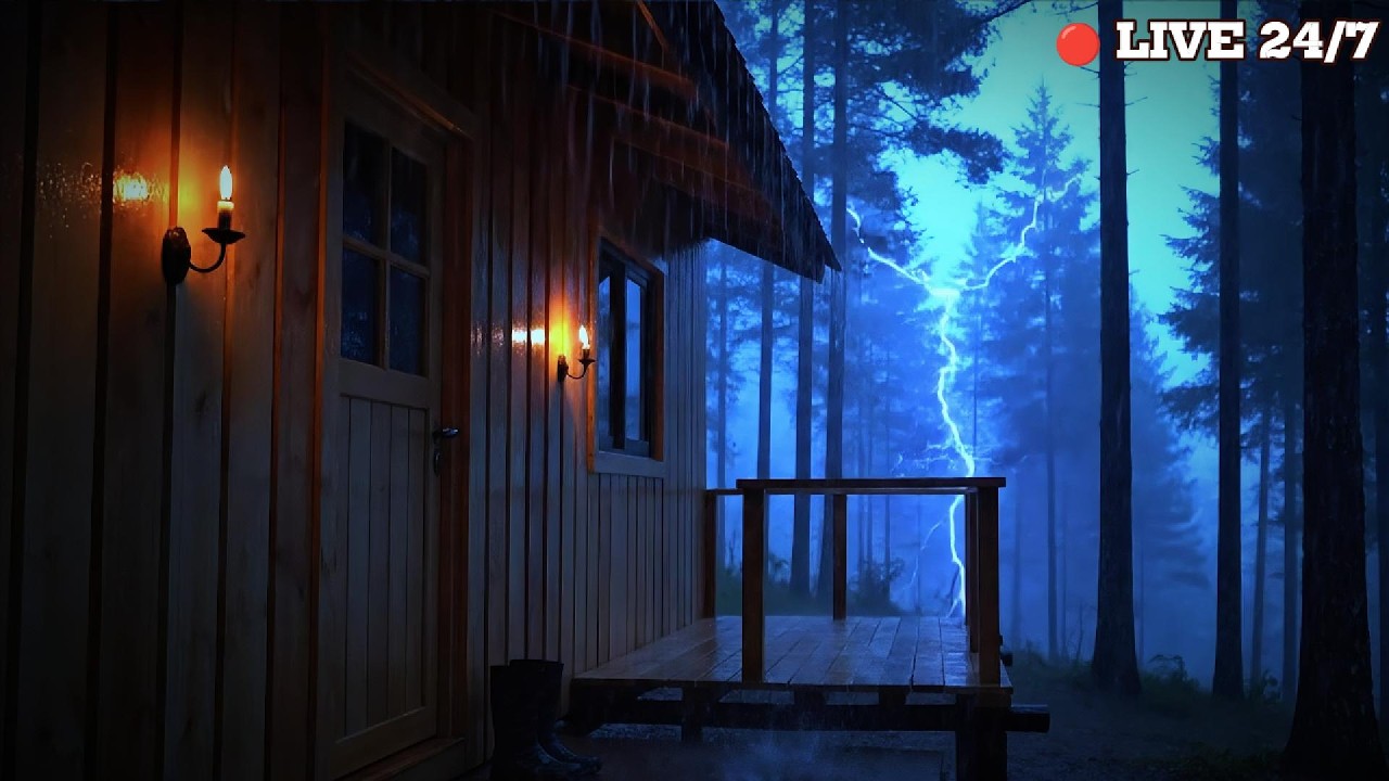 Cozy Cabin in a Storm 🌧️ Heavy Rain & Gentle Thunder for Deep Sleep ...