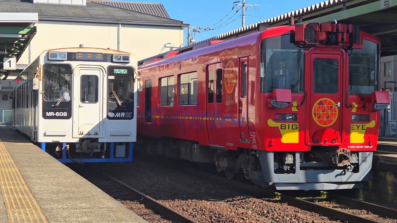 【松浦鉄道検測】伊万里駅にやってきたBIGEYE(BE220形)！到着出発風景