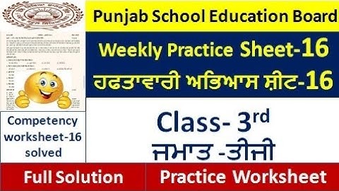 3rd pseb competency based paper class 3rd worksheet 16 test 2024 3rd class practice sheet 16