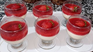 حلى الفراولة سريعة بدون كريمة او جيلاتين خطيرة  اقتصادية.   ??panna cotta fraises