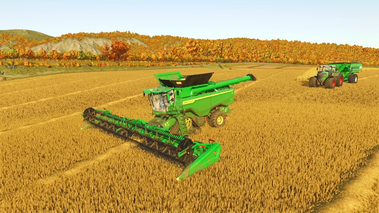 Fanishing the wheat harvesting and baling round bales montana farm fs25