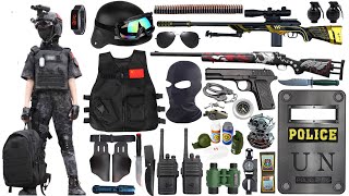 Special police weapon toy set unboxing, M24 sniper rifle, tactical helmet, Glock pistol, bomb dagger